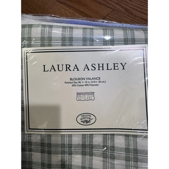 Laura Ashley Blouson Valance Melrose Beg Green White Plaid 86”x15” New - Picture 2 of 5